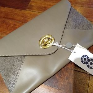 NWT taupe leather clutch